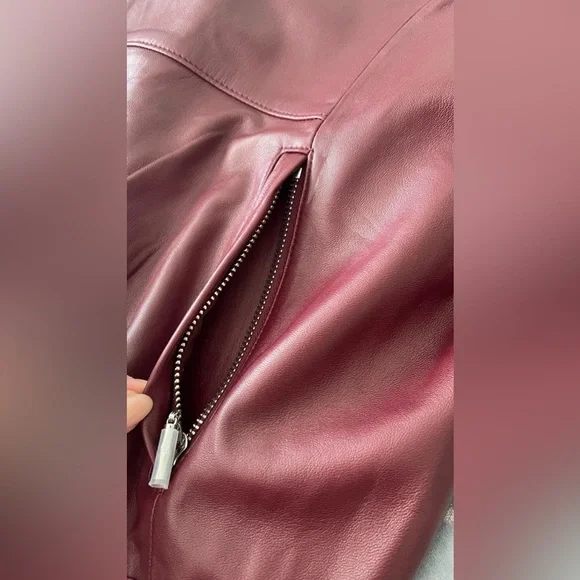 New Genuine Leather Tommy Bahama Burgundy Woman Jacket Full Zip - Picture 8 of 16